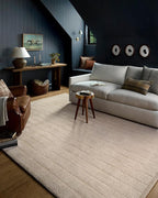 Loloi Chris Loves Julia Calvin Collection CLV-02 Ivory/Oatmeal 5'-3" x 5'-3" Round Area Rug Checkered Neutral Soft Living Room Bedroom Carpet