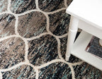Rugs.com Lattice Frieze Collection Rug – 7' Round Blue Multi Medium Rug Perfect for Kitchens, Dining Rooms