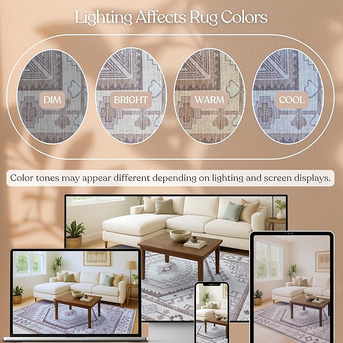 Fame Living Washable Area Rug. Modern Farmhouse. Vintage. Turkish. Bohemian. Distressed. Oriental. Traditional. Rugs for Living Room. Dining. Bedroom. Office. Entryway. Foyer. (856BrC, 2'5" x 4'9")