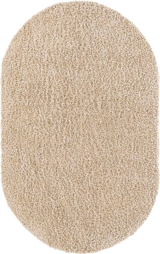Unique Loom Davos Shag Collection Area Rug - Solid (5' 3" x 8' Oval, Linen)