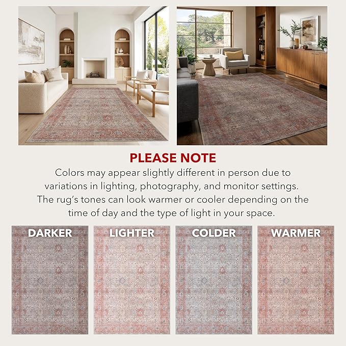 Kuden 3x5 Small Rug, Machine Washable, Non-Slip Backing, Vintage Style, Soft, Low Pile, Area Rugs for Entryway Kitchen Indoor Entrance