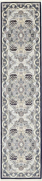 Unique Loom Narenj Collection Classic Traditional Medallion Textured Design Area Rug, 3 x 13 ft, Navy Blue/Tan