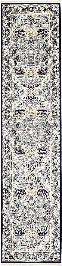 Unique Loom Narenj Collection Classic Traditional Medallion Textured Design Area Rug, 3 x 13 ft, Navy Blue/Tan
