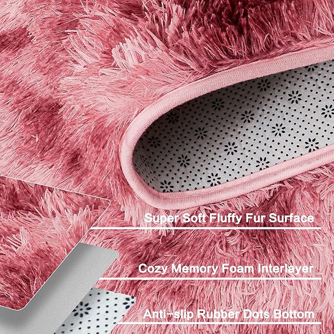 Andency Soft Area Rugs for Living Room Bedroom, 5x8 Fluffy Shaggy Bedside Rug, Non-Slip Large Shag Fuzzy Plush Carpets for Bedroom Kids Dorm Nursery Home Decor Aesthetic, Tie-Dyed Dark Red