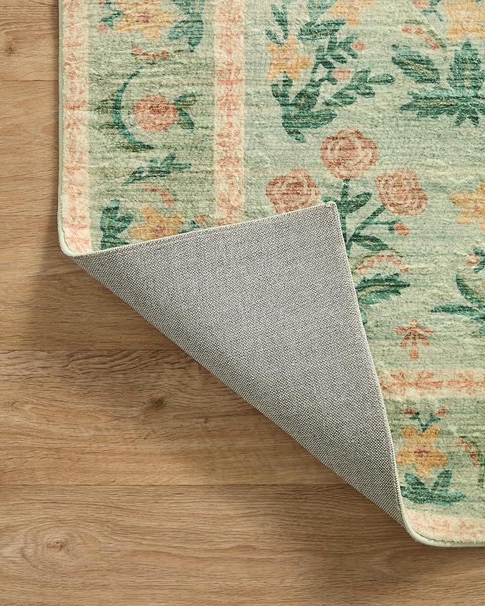 Loloi Rifle Paper Co. Eden Collection EDE-01 Mughal Rose Moss 2'-0" x 5'-0" Accent Rug feat. CloudPile™