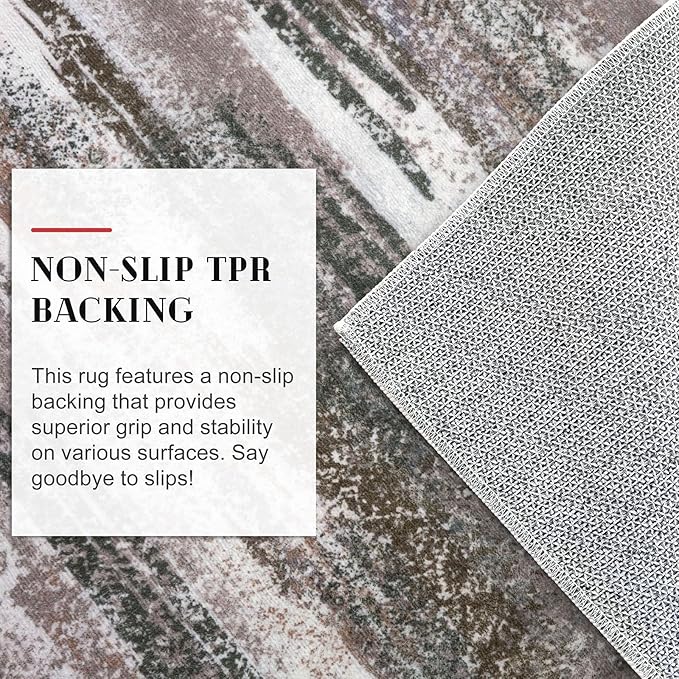 Modern Abstract Runner Rug 2x5, Dark Light Brown White Washable Kitchen Runner Entryway Rug Mat Non-Slip Soft Hallway Rug Runner Thin Print Faux Wool Carpet for Bedroom Laundry Room Indoor