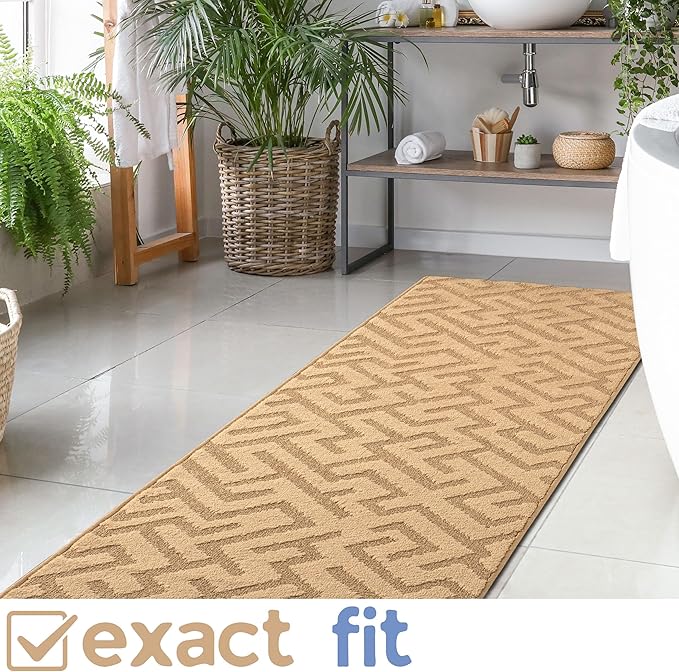 6ft Custom Cut Runner Rug for Indoor Entryway Foyer - Gold Tan | Non-Slip | Washable & Edge Bound