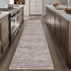 2x8 Purple Area Rug Runners for Hallways Washable Vintage Distressed Carpet Low Pile Non Slip Indoor Retro Soft Long Accent Rug Bedroom Kitchen Bathroom Laundry Dining Living Room