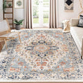 Enkor Area Soft Rugs 8x10 Washable Non Slip Boho Floor Rugs for Living Room Bedroom, Vintage Style Farmhouse Mat for Kitchen Entryway Orange & Black