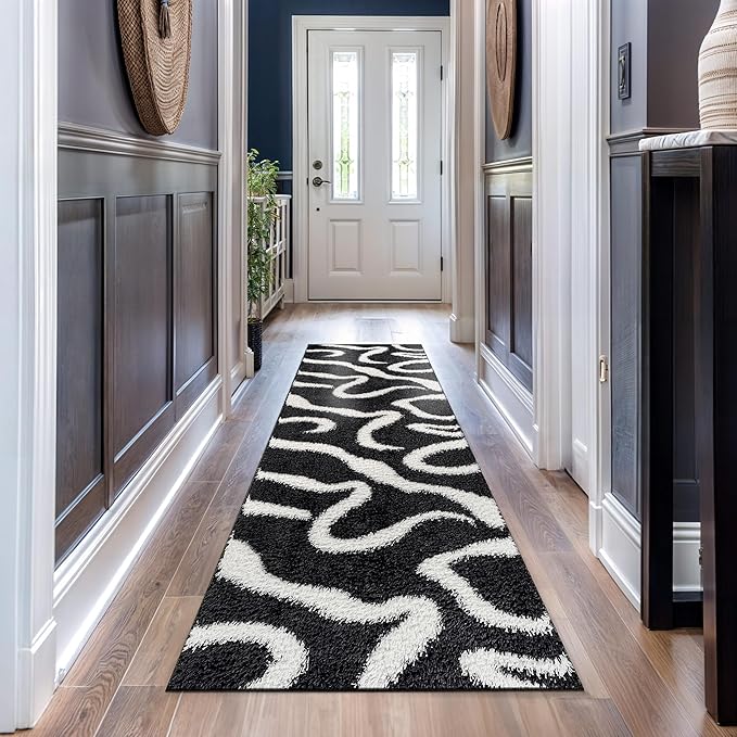 Rugshop Abstract Wavy Shag Runner Rug Anthracite Dark Gray 2' 3" x 12' Great for Long Hallways, Open Entryways, or Galley Kitchens