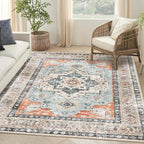 VK VK·LIVING Machine Washable Rug 5'x7' Vintage Design Washable Area Rugs with Non Slip Rugs for Living Room Bedroom Traditional Woven Carpet Stain Resistant, Dining Office Boho Rug (Brick)