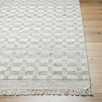 Mark&Day Wool Rugs, 9x12 Clinten Solid and Border Light Gray Checkered Rug, Grey Ivory Carpet for Living Room, Bedroom or Kitchen (8'10" x 12')