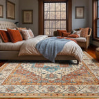 YJ.GWL Area Rugs for Living Room 4x6 Machine Washable Rugs for Bedroom, Non Slip Floral Vintage Rug Indoor Carpet, Stain Resistant Throw Rug for Dining Room Kitchen, Brick Orange
