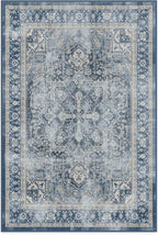 RUGGABLE Washable Vintage Area Rug – Kamran Admiral Blue 4x6, Stain-Resistant, Non-Slip – Medium Machine Washable Rugs for Living Room, Bedroom, Hallway, Entryway & Office–with Standard Pad