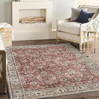Washable Area Rug 4'x6' Traditional Floor Cover Foldable Thin Rugs Retro Kitchen Indoor Distressed Non Slip Carpet Floral Print Mat Bedroom Living Room