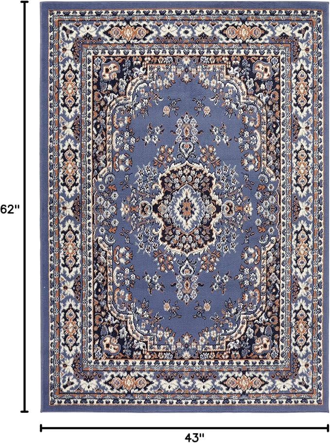 Home Dynamix Premium Sakarya Traditional Medallion Border Area Rug, Country Blue, 3'7"x5'2" Rectangle