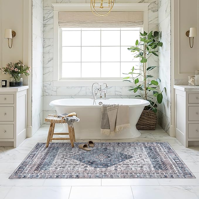 Washable Area Rug. Modern Farmhouse. Vintage. Turkish. Bohemian. Distressed. Oriental. Traditional. Rugs for Living Room. Dining. Bedroom. Office. Entryway. Foyer. (859NC, 5'9 x 8'9)