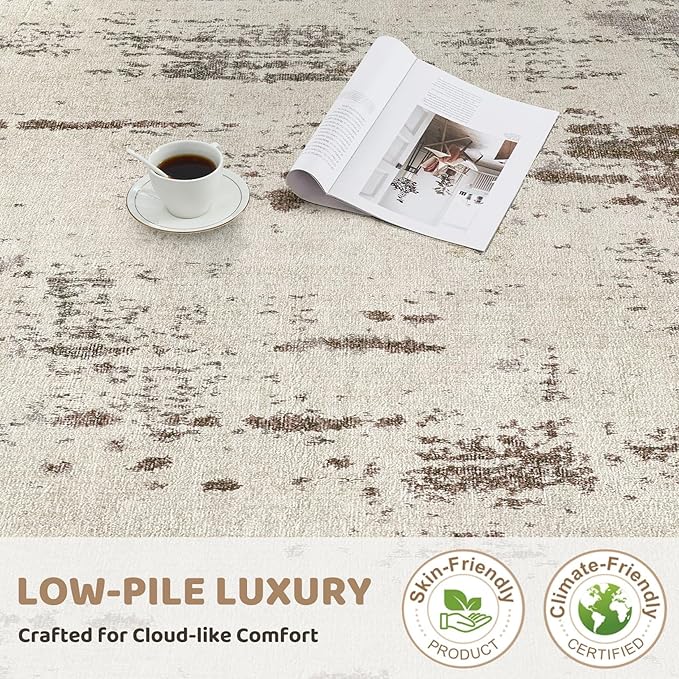 5x7 Area Rug Living Room Rugs - Washable Neutral Modern Abstract Soft Thin Rug Indoor Floor No Slip Rug Carpet for Bedroom Under Dining Table Home Office Decor - Brown/Grey/Beige