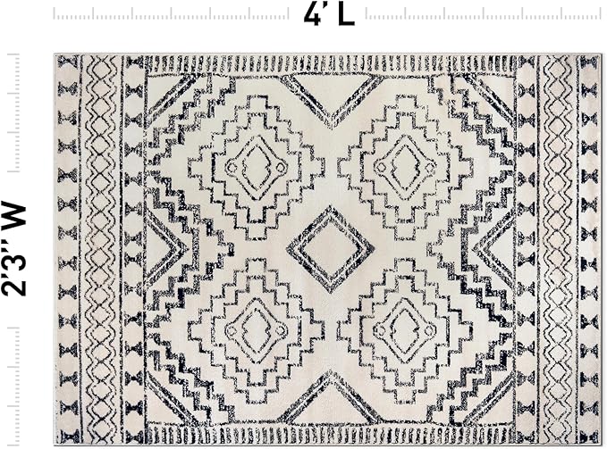 Rugshop Cream and Black Southwestern Tribal Area Rug – Boho Geometric Diamond Pattern Carpet for Living Room, Bedroom, or Entryway – Soft Modern Rustic Floor Décor 2' 3" x 4' Cream