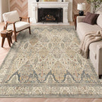 GENIMO 6x9 Area Rugs for Living Room, Machine Washable Low Pile Rugs, Chenille Non Alip Vintage Rug for Bedroom, Dining Room, Home Office, Beige Khaki