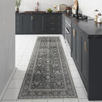 Black Runner Rug 3x7 Vintage Area Carpet Hallway Long Indoor Kitchen Washable Living Room Low Pile Traditional Distressed Retro Accent Throw Rug Non Slip Laundry Bathroom Office Dining Room