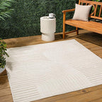 JONATHAN Y Hallie High-Low Curve Ivory/Cream 7x7 Square Indoor/Outdoor Area Rug, Minimalist, Pet Friendly, Non-Shedding, Stain Resistant, Hose-Washable for Backyard, Patio, Porch (SCN100B-7SQ)