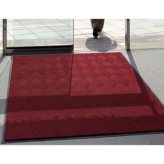 WaterHog Diamond | Commercial-Grade Entrance Mat with Rubber Border – Indoor/Outdoor, Quick Drying, Stain Resistant Door Mat (Red/Black, 3' x 10')