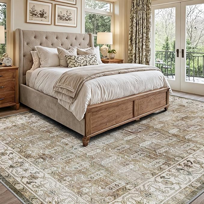 LUMI 4x6 Washable Area Rug for Living Room, Ultra Soft Traditional Vintage Rugs Non Slip with Rubber Backing, Low Profile, High Traffic, Stain Resistant Carpets, Ideal for Bedroom, Dining Room, Indoor