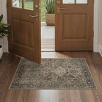 Bavni Washable Rug 2x4, Non Slip Small Runner for Entryway, Kitchen or Bathroom, Vintage Print Thin Low Pile Indoor Carpet, Brown