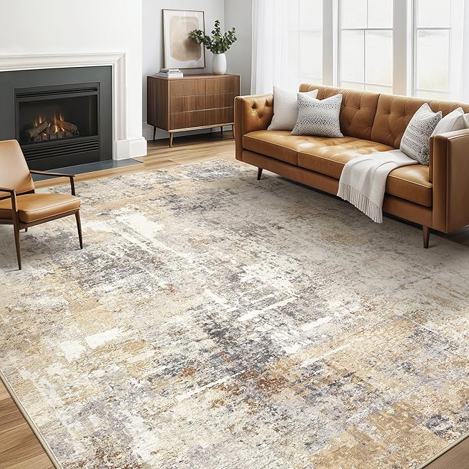 6x8 Area Rug Living Room: Large Washable Abstract Modern Soft Rugs Stain Resistant Indoor Floor Non-Slip Accent Carpet for Bedroom Nursery Playroom Dining Room Office Dorm Home Decor- Grey Gold