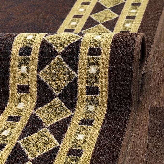 Antep Rugs Alfombras Modern Bordered 8x10 Non-Skid (Non-Slip) Low Profile Pile Rubber Backing Indoor Area Rugs (Brown Beige, 7'10" x 10')