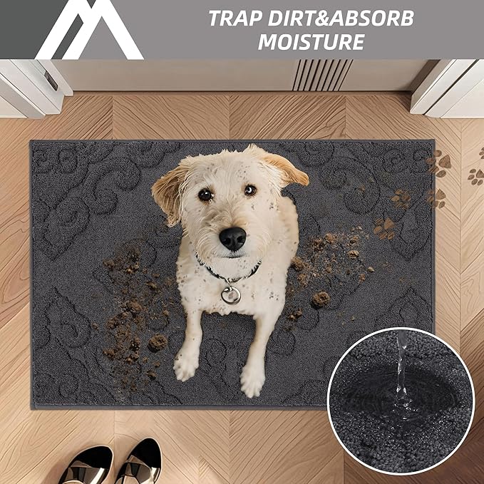 COSY HOMEER Door Mat 20”x32”,Absorbent Dirt Trapper Entryway Rugs,Non-Slip Welcome Mat,Washable Entry Rugs,Low Pile Doormat for Front Back Door,Wet Shoes & Paws,Dark Grey