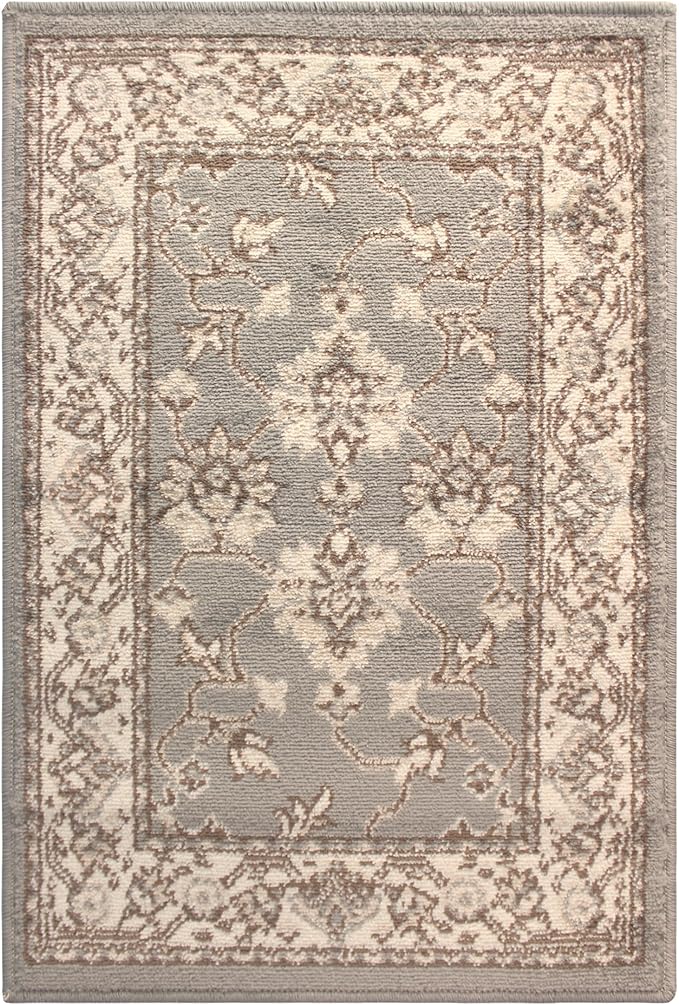 Superior Elegant Kingfield Collection Area Rug, 8mm Pile Height with Jute Backing, Classic Bordered Rug Design, Anti-Static, Water-Repellent Rugs - Slate, 2' x 3' Rug