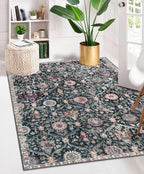 Lahome Moroccan Trellis Washable Small Area Rug, 3x5 Black Rug for Bedroom Living Room, Non-Slip Oriental Accent Throw Carpet for Kitchen Office Entryway Bathroom Office, Black/Multi