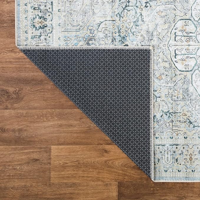 Bloom Rugs Washable Non-Slip 5' x 7' Rug - Cream/Light Blue/Teal Traditional Medallion Area Rug for Living Room, Bedroom, Dining Room, and Kitchen - Exact Size: 5' x 7'