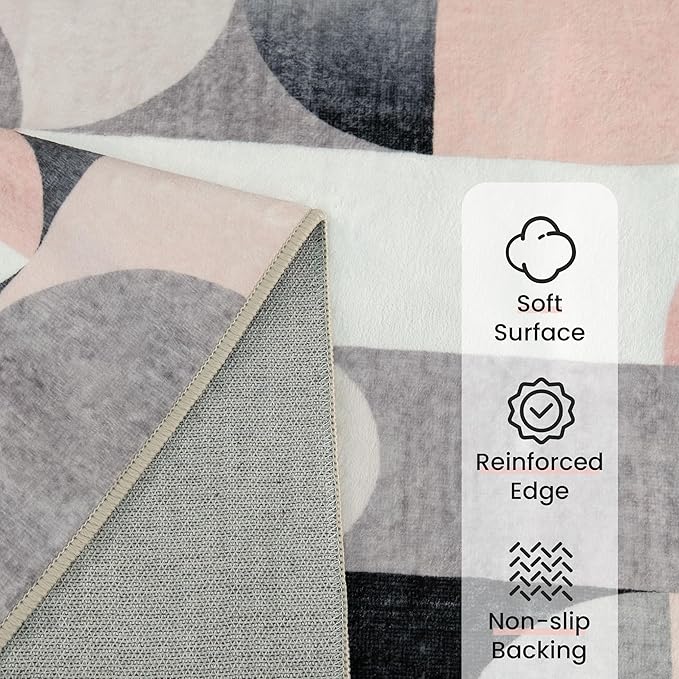5x7 Area Rugs Pink Washable Rug for Living Room Bedroom,Large Modern Non Slip Carpet for Dining Room Farmhouse Office,Blush Grey Black