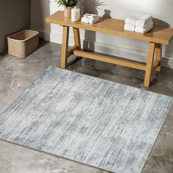 Gray Washable Non Slip Bathroom Rug Modern Aesthetic Abstract 2x3 Rug for Kitchen Floor Small Soft Light Grey Floor Protector Carpet for Entryway Bedside 2 x 3
