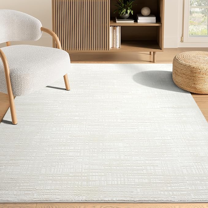 Abani Cream Area Rug - 6' x 9' - Living Room & Bedroom - Textured Weave Design - Indoor Use - Easy to Clean, Stain Resistant, Non-Shedding - Neutral Collection