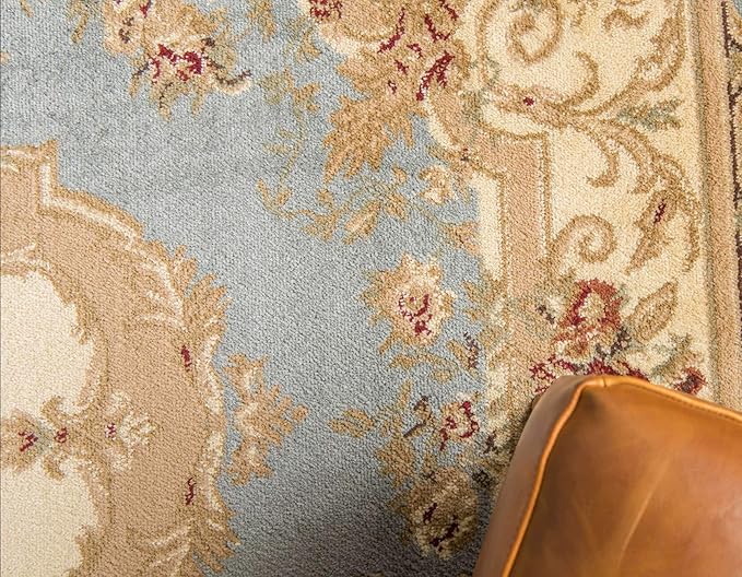 Unique Loom Versailles Collection Traditional Classic Floral Motif Area Rug (5' 0 x 8' 0 Rectangular, Slate Blue/ Ivory)