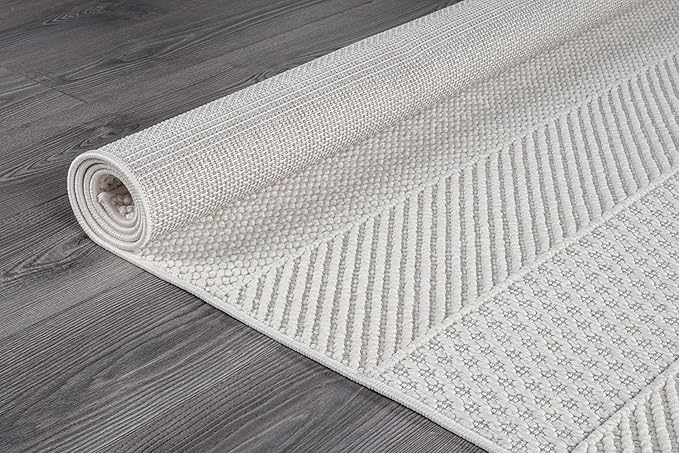 Beverly Rug Micro Loop Area Rug White 5x7 Modern Luxury Soft Boho Geometric Durable Indoor Area Rugs for Living Dining Room Office Stain Resistant Non Shedding Casual Indoor Carpet White 5 x 7