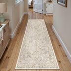 Light Brown Runner Rug 2'6"x12' Washable Carpet for Hallway Kitchen Vintage Distressed Non Slip Indoor Retro Floral Bedroom Accent Throw Long Rug Bathroom Office Laundry Dining Living Room