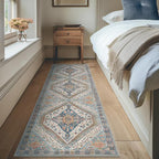 Bavni Kitchen Rug 2x5 Runner Rugs for Hallways Entryway, Washable Vintage Print Carpet, Ultra-Thin Chenille Low Pile Lightweight Rug with Non Slip Backing, Blue/Orange