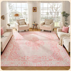 Istana Living Room Rug 10x14 - Pink 10 x 14 Area Rug - Foldable Machine Washable Area Rugs 10x14 - Stylish 10x14 Area Rugs Boho - Stain Resistant Washable Rug 10x14