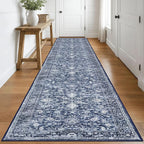 KILOCOCO Runner for Hallway 3x16 Runner Rug Printed Vintage Floral Washable Rug Kitchen Runners Soft Non-Slip Low Pile Hallway Runners Laundry Room Distressed Boho Rugs, Blue