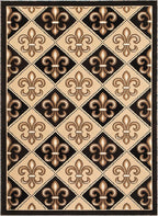 Allstar 8x10 Black Modern Rectangular Accent Rug with Ivory and Mocha Floral Fleur De Lis Diamond Design (8' x 10')
