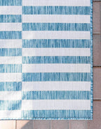 Unique Loom Outdoor Collection Classic Stripes, Transitional Indoor & Outdoor Area Rug, 8' 0 x 11' 0, Blue/ Ivory
