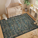 DUKINO 5x7 Area Rugs, Floral Washable Rugs for Bedroom with Non Slip Backing, Vintage Low Pile Indoor Floor Carpets for Bedroom, Living Room, Farmhouse, Home Office, Dining Room, Blue