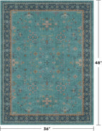 3x4 Teal Rugs for Entryway Indoor - Washable Non Skid Area Rug for Large Kitchen, Bedside, Bathroom, Mudroom, Boho Geometric Floral Design, Non Slip Low Pile Fade Resistant