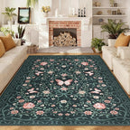 GarveeHome 8x10 Area Rugs for Living Room Washable Rugs Non Slip Stain Resistant Bedroom Floral Rugs Low Pile Soft Dining Room Throw Carpet Black Bow Large Carpet for Home Office Decor, 8x10