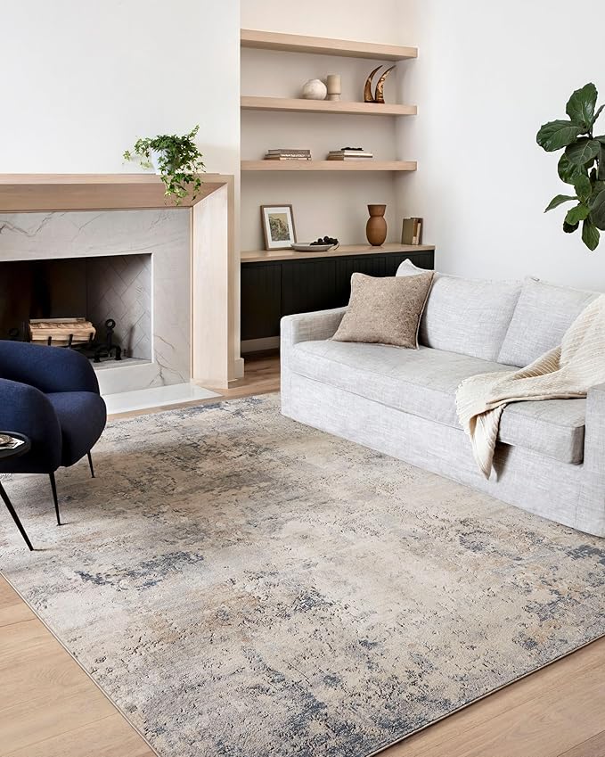 Loloi Teagan Collection TEA-06 Sand/Mist 2'-8" x 4' Accent Rug, Large, Soft Neutral Rug, High-Traffic for Living Room, Bedroom, Home Office, Dining Area